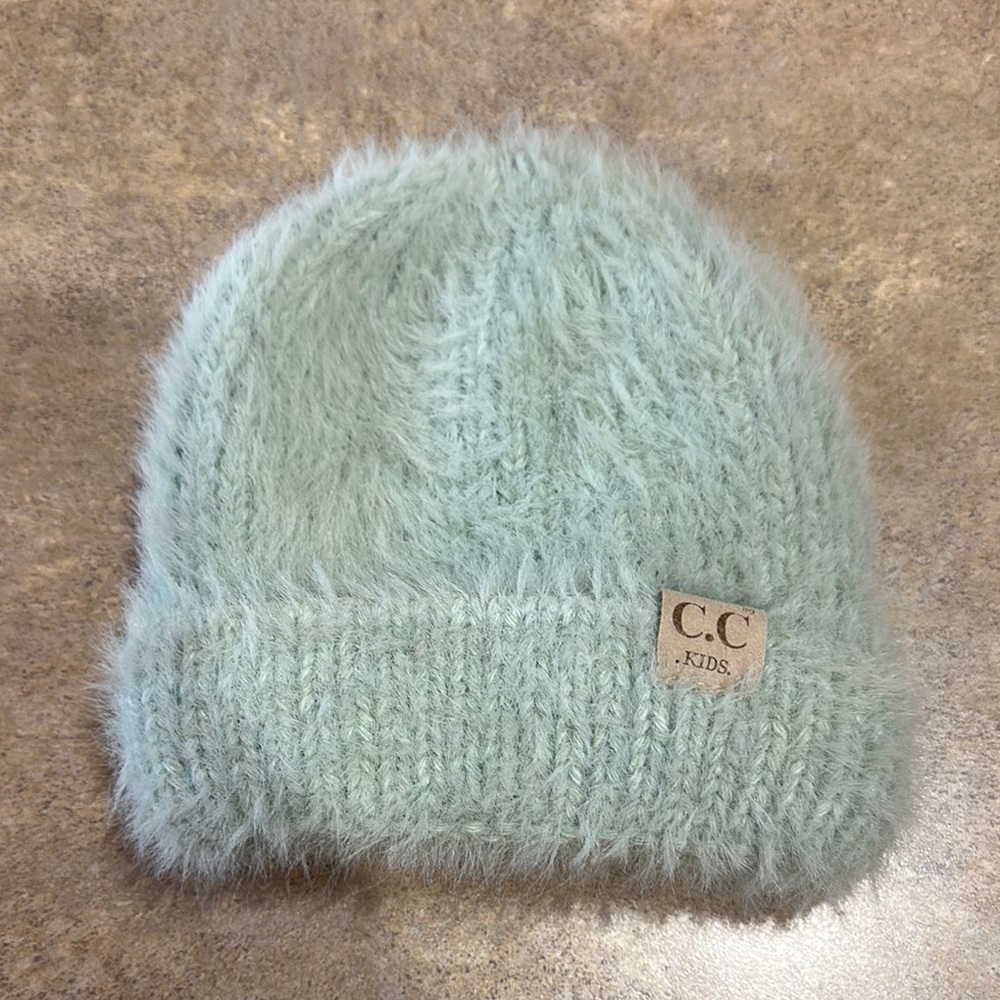 C.C Kids Green Knit Beanie Plush Winter Hat